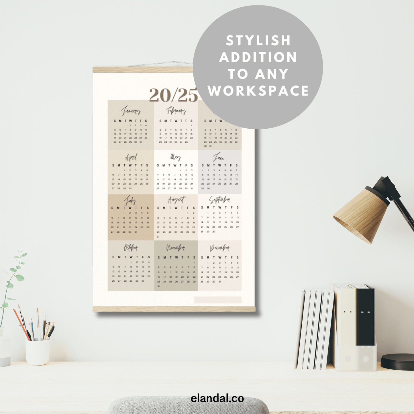 2025 Print Neutral Color Block Poster Calendar with Hangers