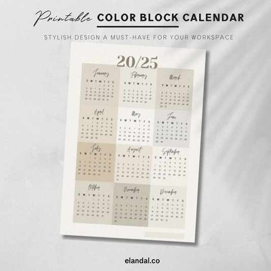 Printable 2025 Neutral Color Block Poster Calendar