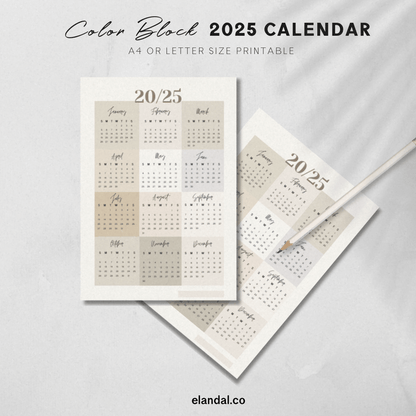 Printable 2025 Neutral Color Block Poster Calendar