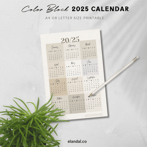 Printable 2025 Neutral Color Block Poster Calendar