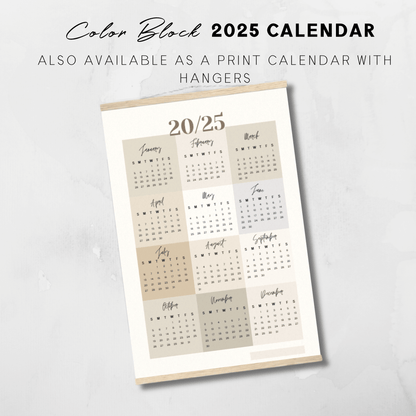 Printable 2025 Neutral Color Block Poster Calendar