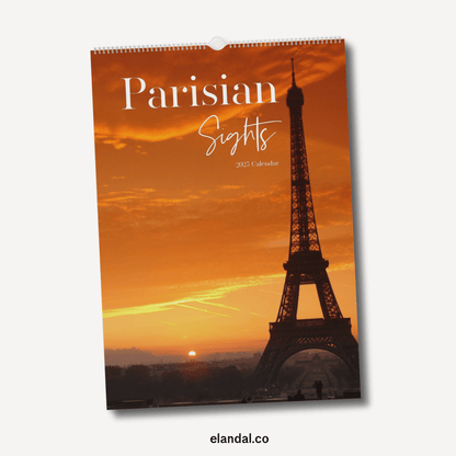 Calendario de pared vertical de París 2025 con vistas parisinas