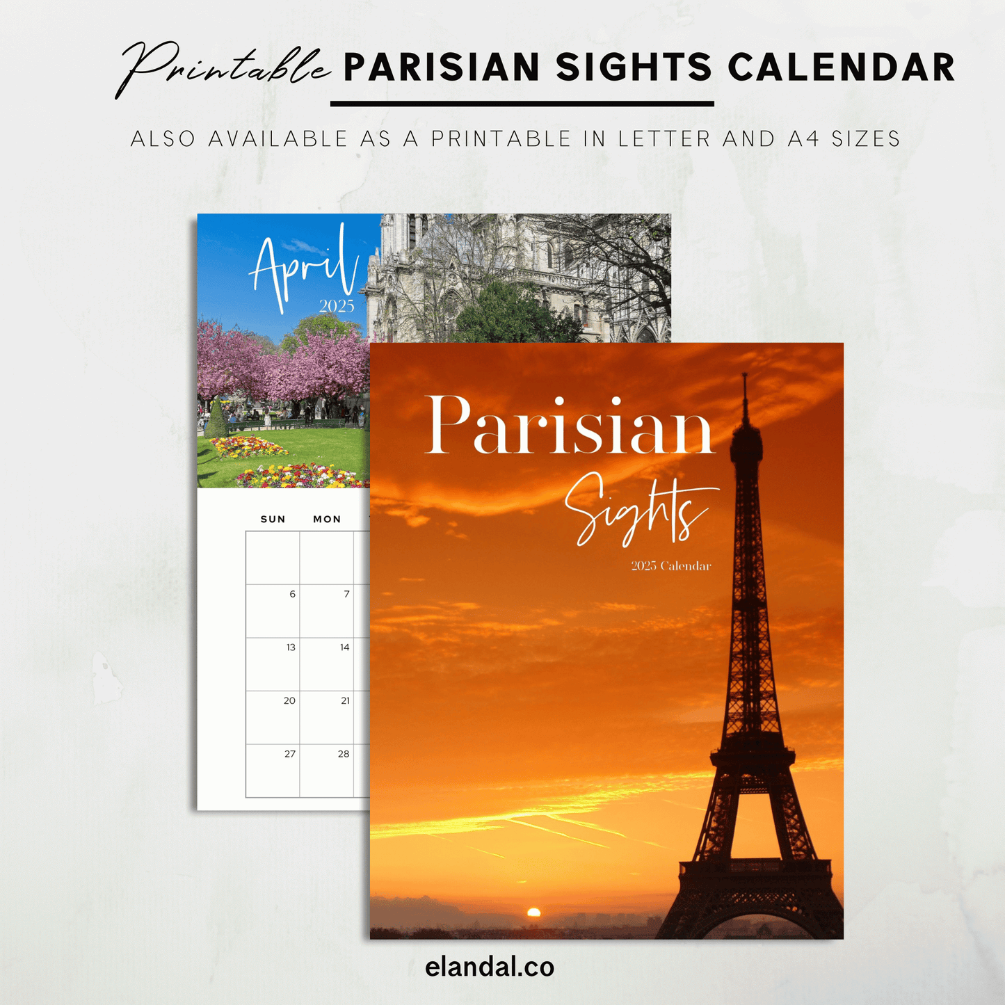 Calendario de pared vertical de París 2025 con vistas parisinas