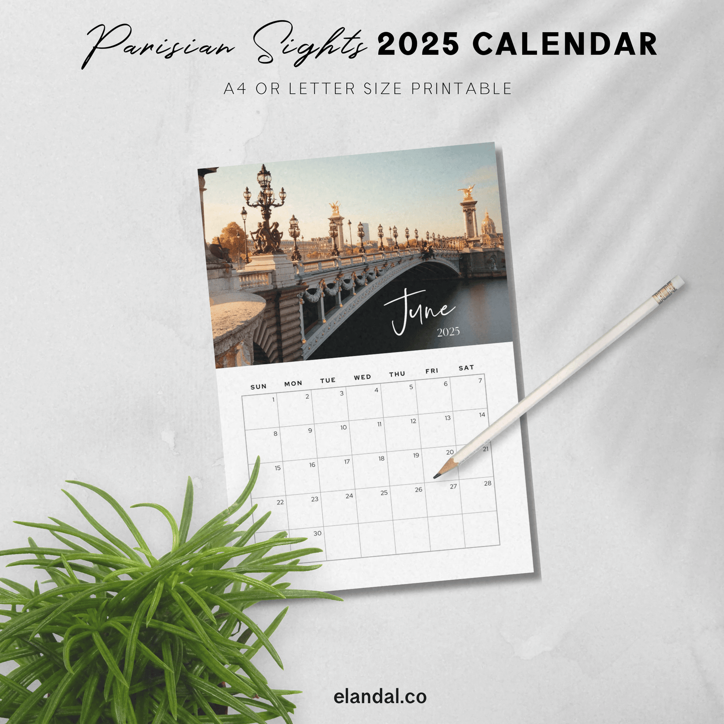 Calendario fotográfico de París para imprimir con vistas parisinas de 2025