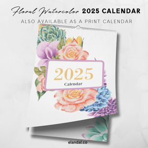 2025 Printable Floral Watercolor Wall Calendar