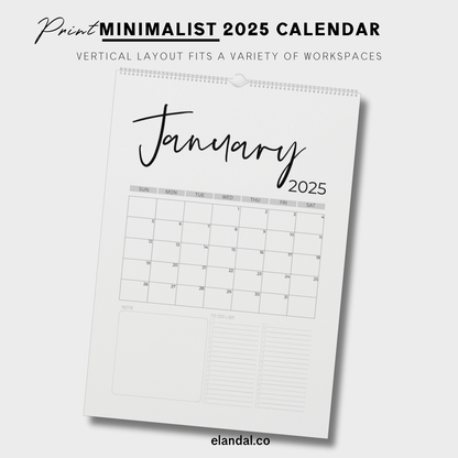 Calendario vertical minimalista de página completa para imprimir en 2025