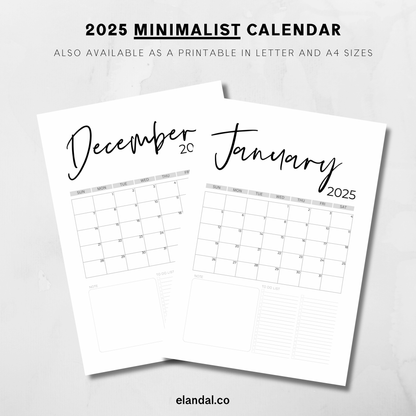 2025 Print Minimal Full Page Vertical Calendar