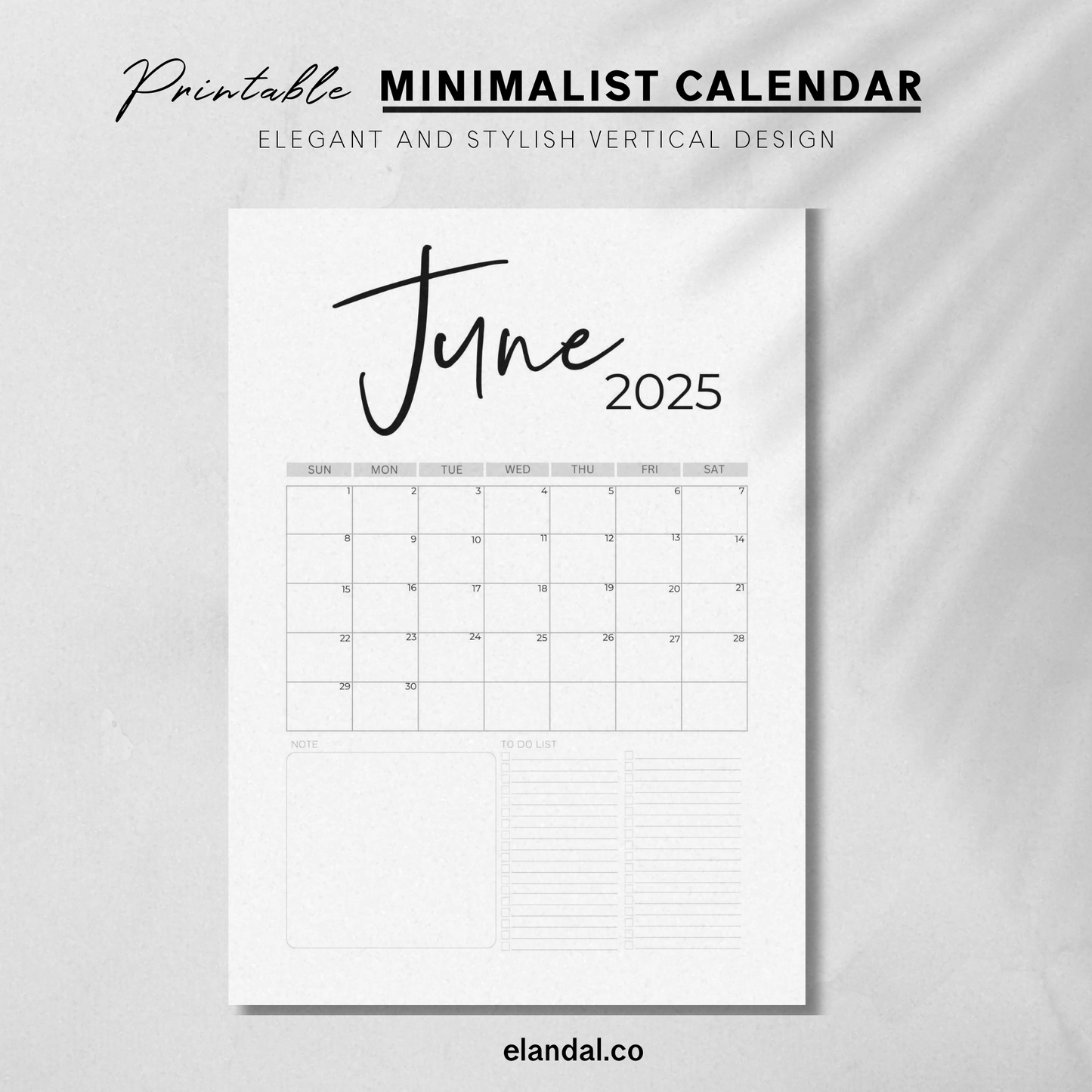 2025 Printable Minimal Vertical Calendar, Desk 12-Month Calendar, Stylish Office Decor