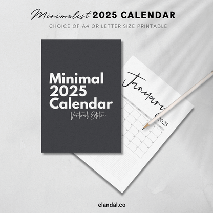 2025 Printable Minimal Vertical Calendar, Desk 12-Month Calendar, Stylish Office Decor