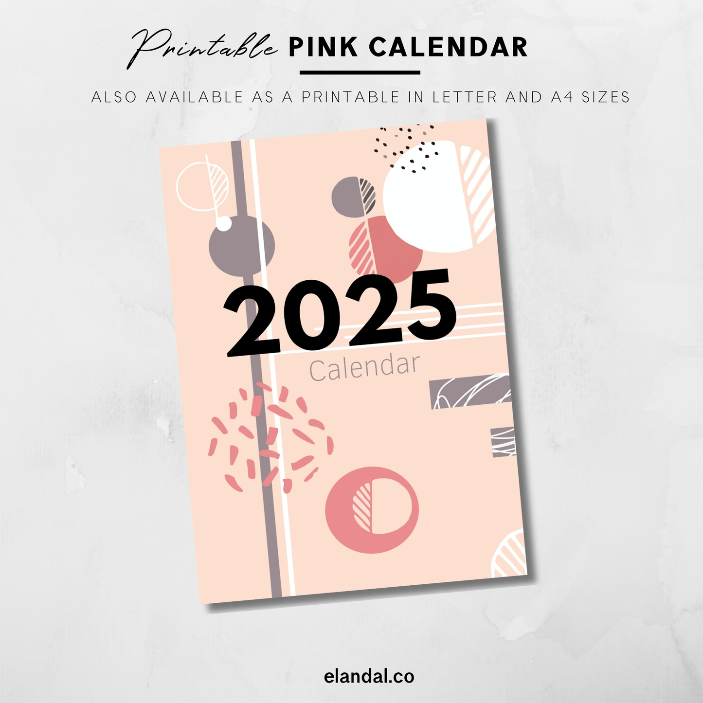 2025 Pink Abstract Wall Calendar