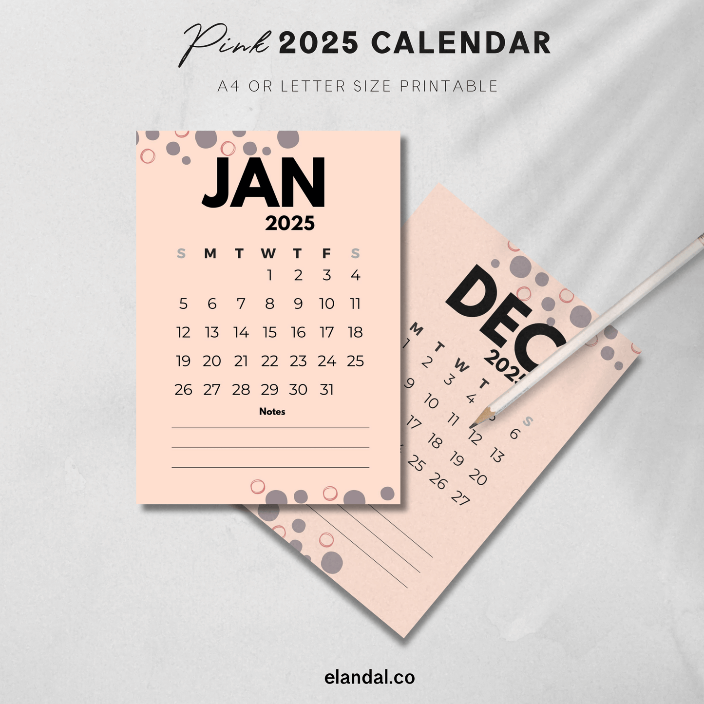 2025 Printable Pink Abstract Design Calendar