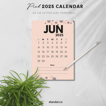 2025 Printable Pink Abstract Design Calendar