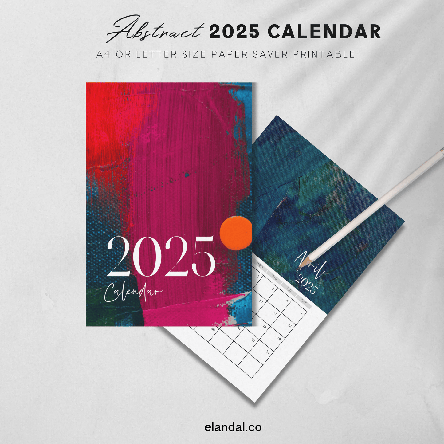 2025 Abstract Art Printable Vertical Monthly Calendar