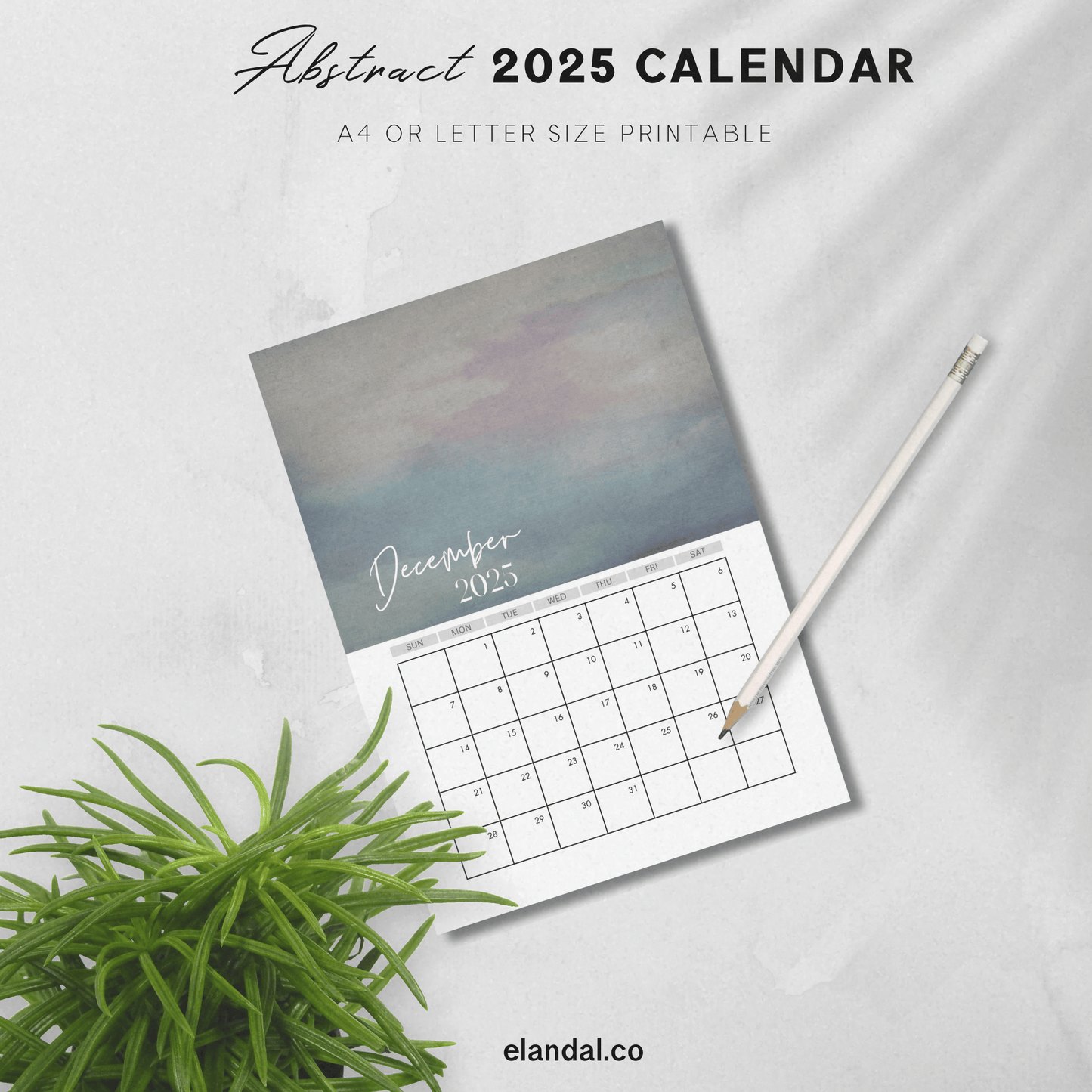 2025 Abstract Art Printable Vertical Monthly Calendar