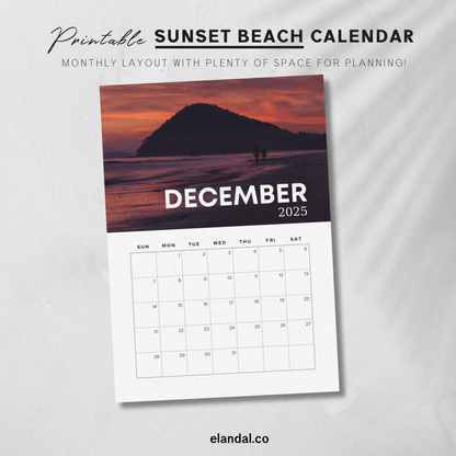 2025 Printable Sunset Beaches Calendar