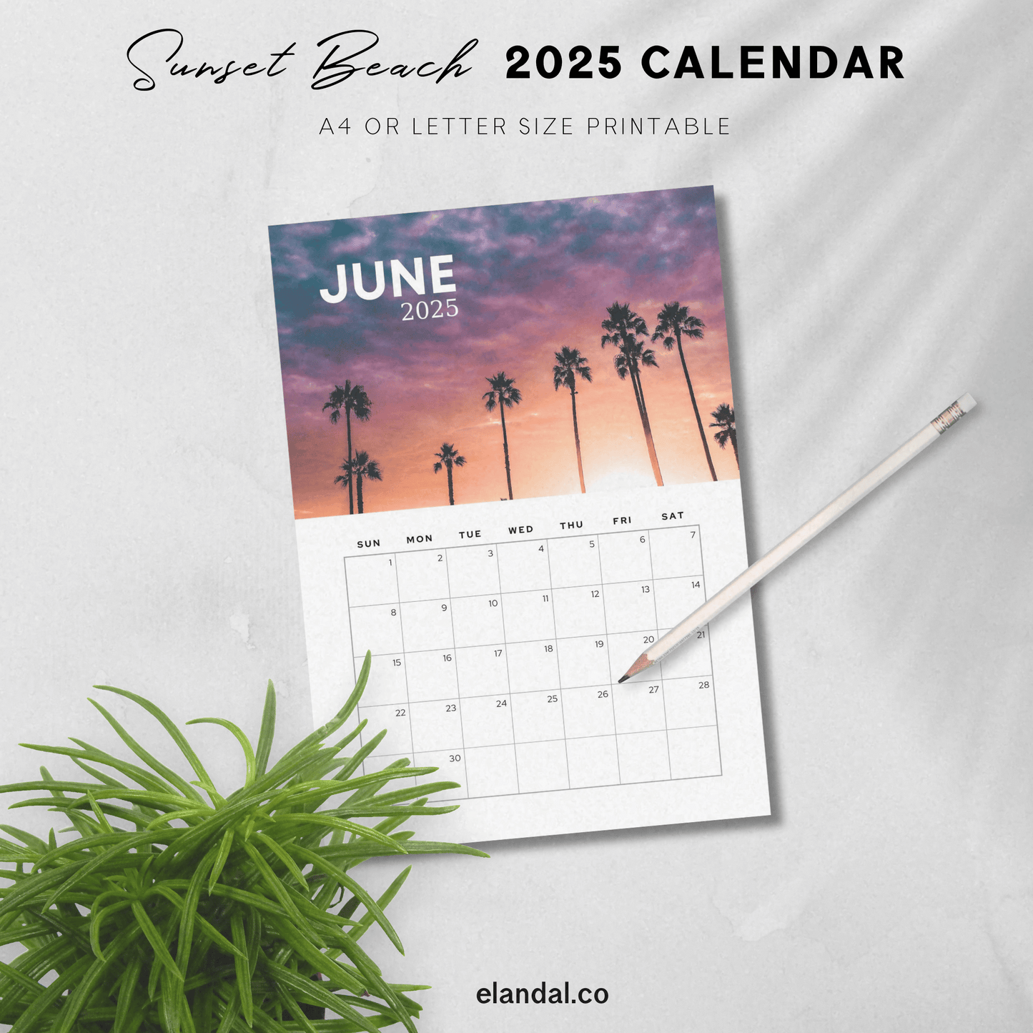 2025 Printable Sunset Beaches Calendar