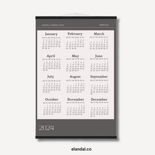 Load image into Gallery viewer, 2024 Print Slate Grey Poster Wall Calendar with Hangers