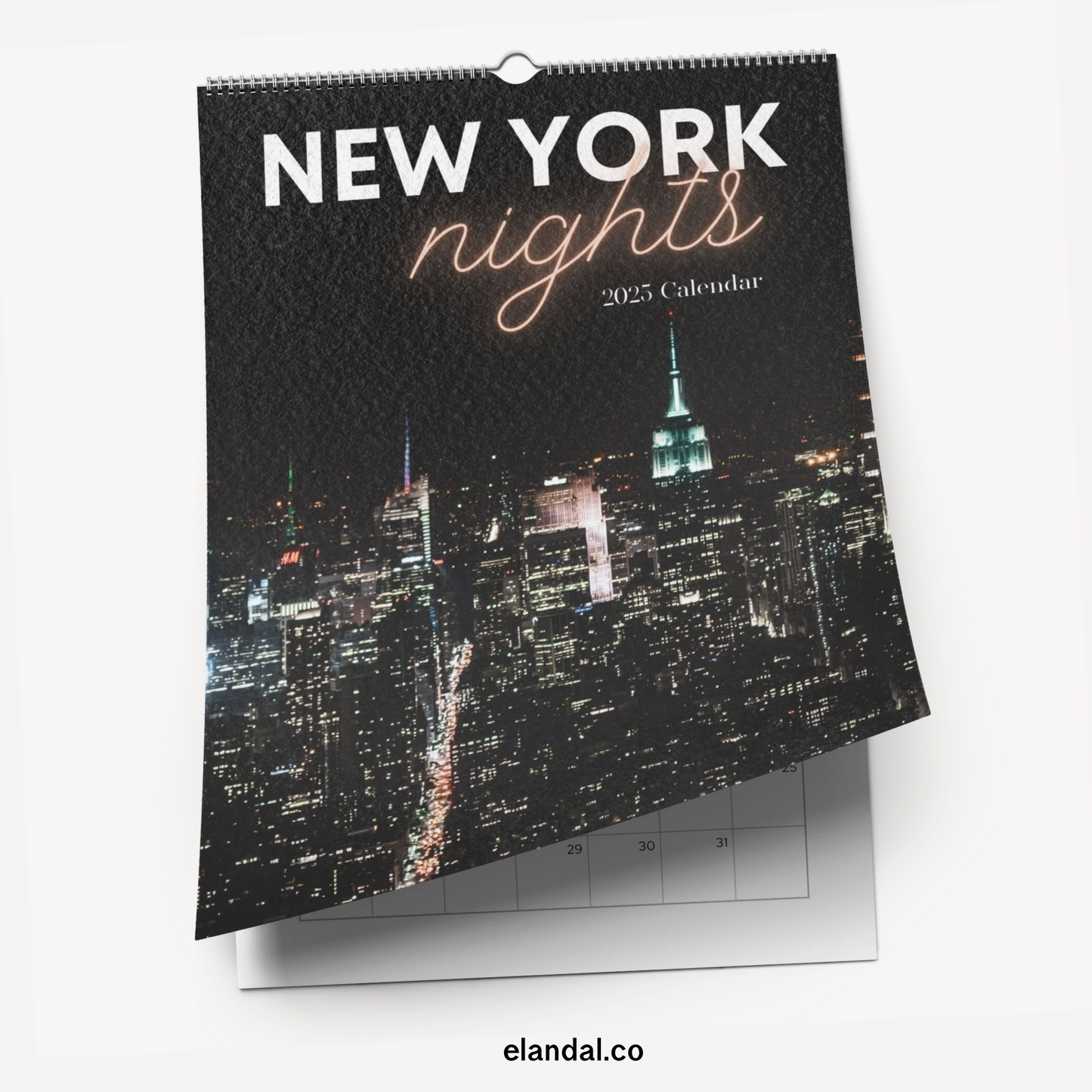 Calendario de pared con impresión vertical de las noches de Nueva York de 2025