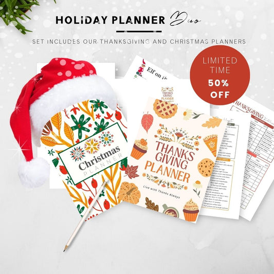 Holiday Planner Duo - Thanksgiving and Christmas Planner Bundle with 160+ Pages of Resources