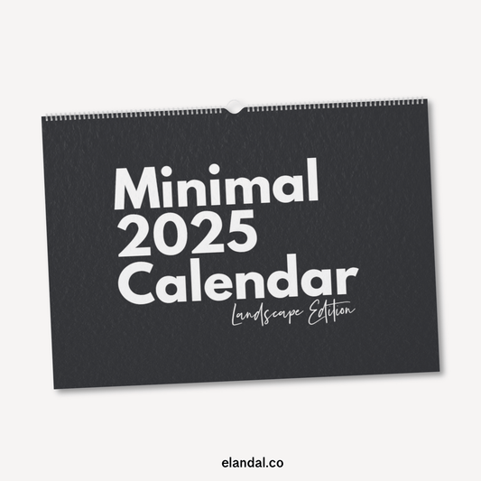 Calendario fotográfico minimalista en blanco y negro con paisaje impreso para 2025