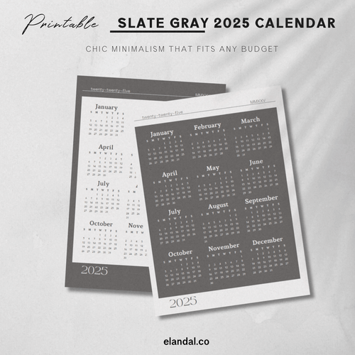 2025 Printable Slate Gray/Off White One-Page Calendar