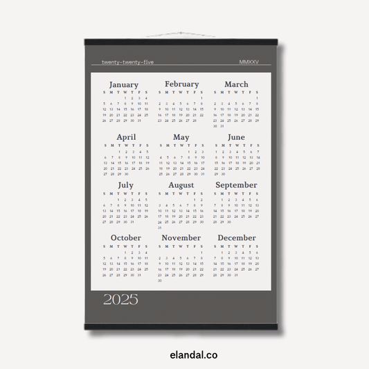 2025 Slate Grey and Off White Print Poster Calendar with Hangers