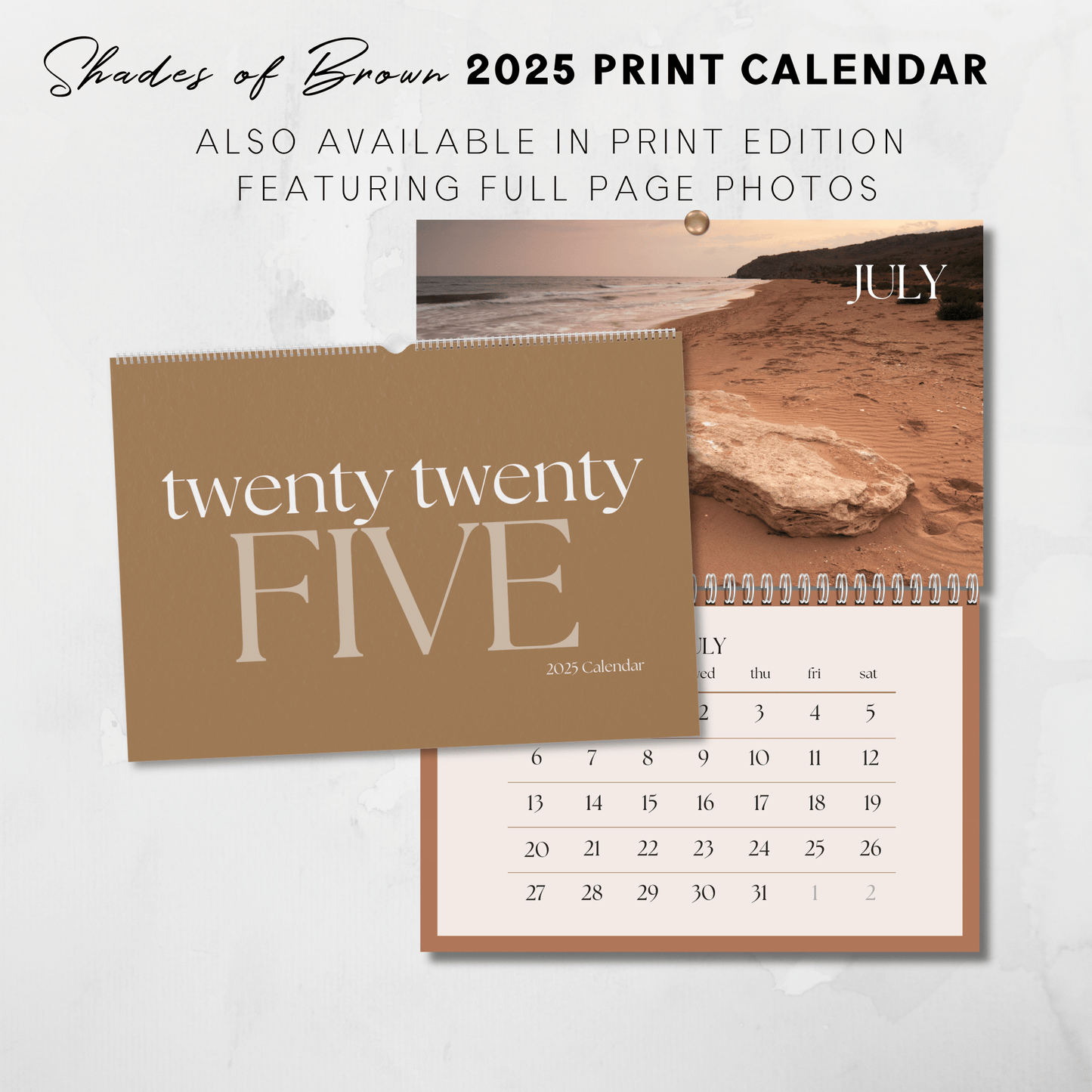 2025 Printable Landscape Shades of Brown Calendar