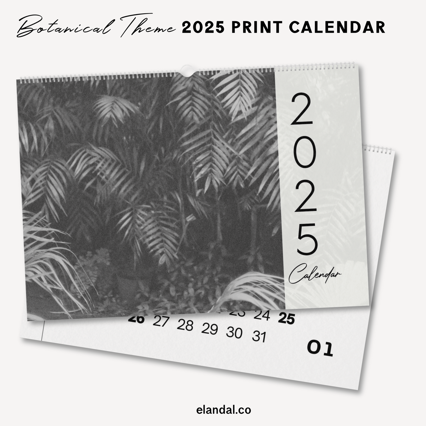 2025 Print Botanical Black and White Landscape Photo Calendar