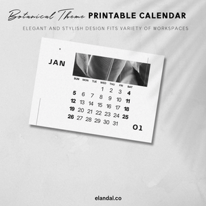 2025 Printable Black and White Botanical Landscape Calendar