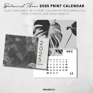 2025 Printable Black and White Botanical Landscape Calendar