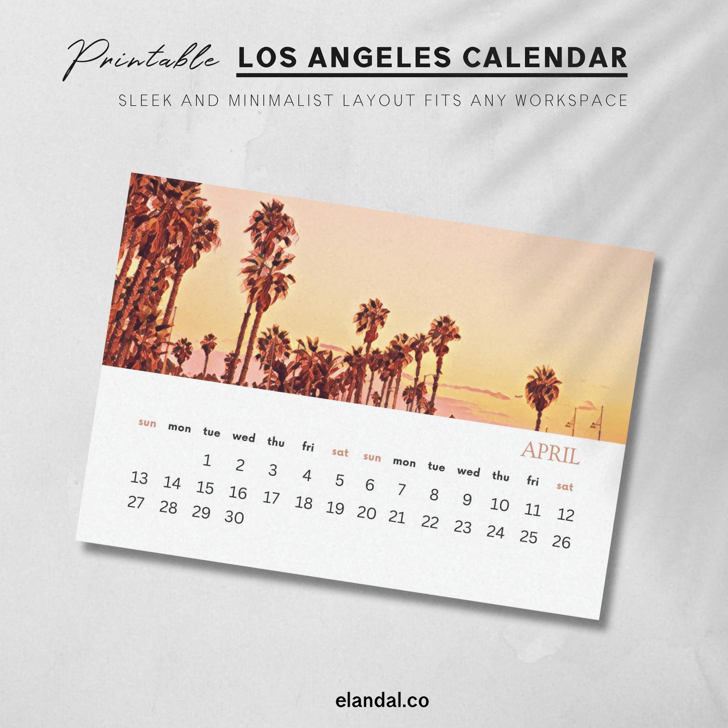 Calendario ilustrado de Los Ángeles para imprimir en 2025