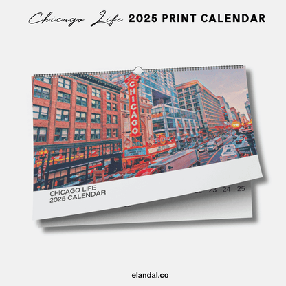 Calendario de pared ilustrado de Chicago Life para imprimir en 2025