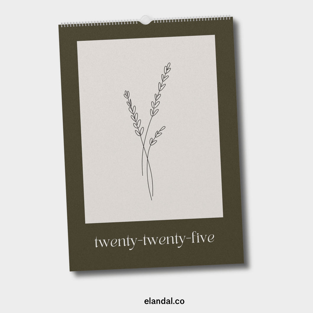 2025 Minimalist Brown Botanical Floral Plant Sketch Wall Calendar