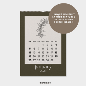 2025 Minimalist Brown Botanical Floral Plant Sketch Wall Calendar