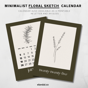 2025 Minimalist Brown Botanical Floral Plant Sketch Wall Calendar