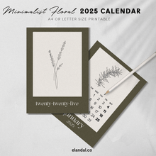 Load image into Gallery viewer, 2025 Printable Minimalist Brown Botanical Floral Plant Sketch Calendar