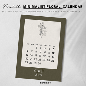 2025 Printable Minimalist Brown Botanical Floral Plant Sketch Calendar