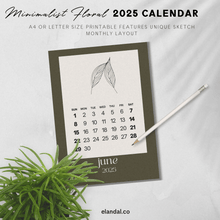 Load image into Gallery viewer, 2025 Printable Minimalist Brown Botanical Floral Plant Sketch Calendar