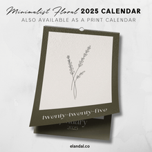 Load image into Gallery viewer, 2025 Printable Minimalist Brown Botanical Floral Plant Sketch Calendar