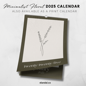 2025 Printable Minimalist Brown Botanical Floral Plant Sketch Calendar