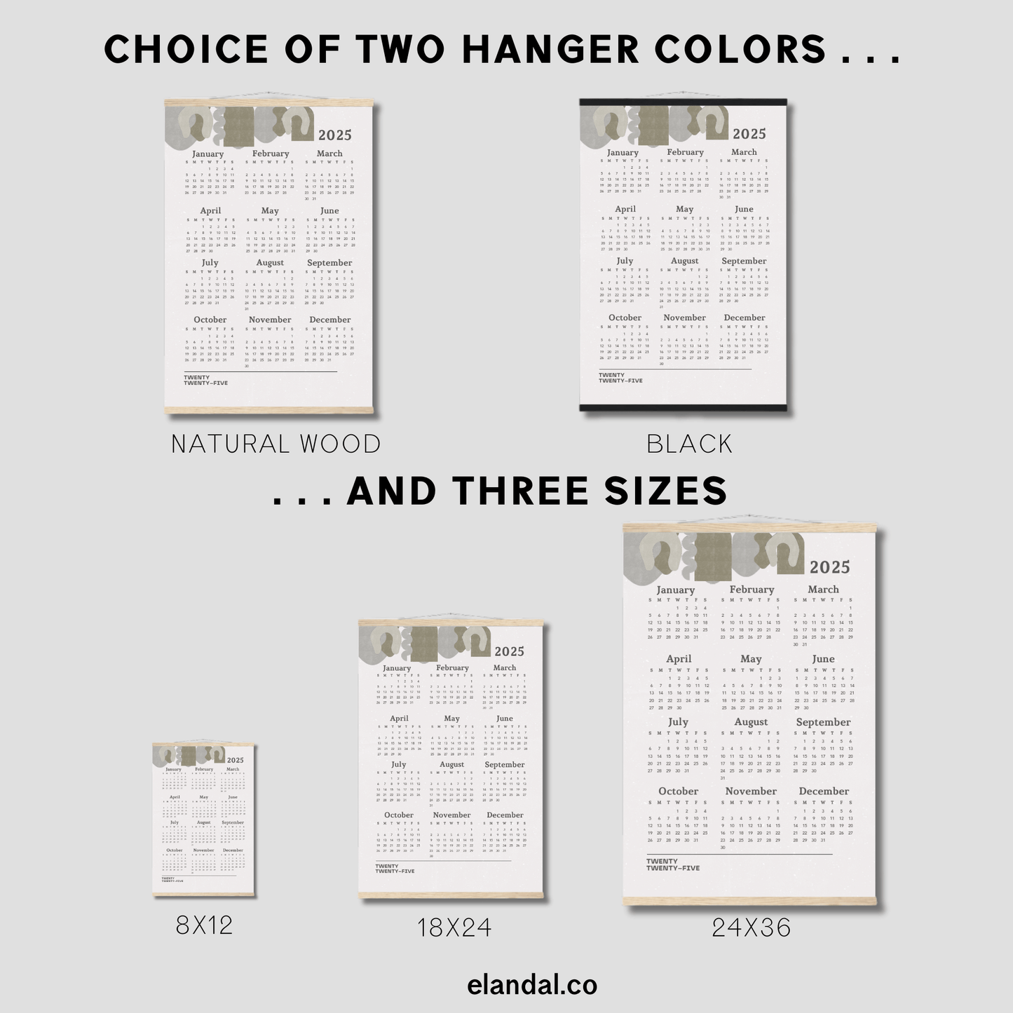 2025 Print Abstract Art Minimalist Poster Calendar with Hangers