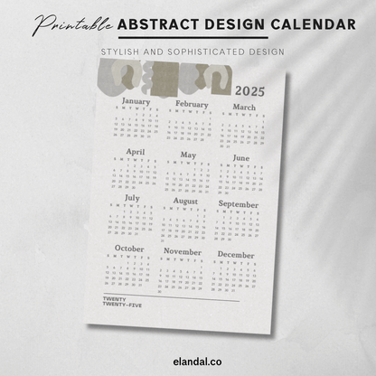 2025 Printable Abstract Minimalist Poster Calendar