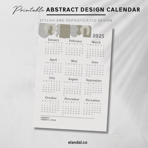 2025 Printable Abstract Minimalist Poster Calendar