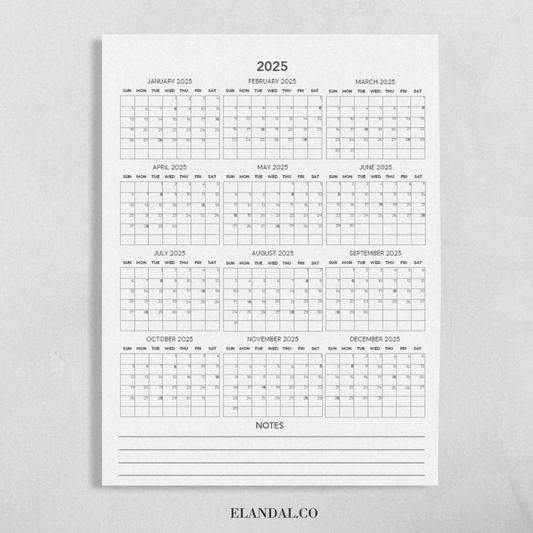 2025 Print Minimalist Poster Planning Calendar