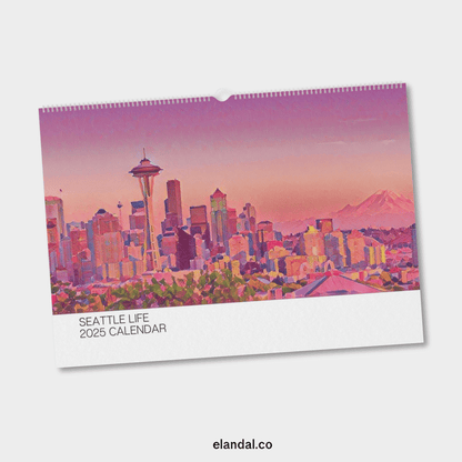 Calendario de pared ilustrado de Seattle Life para imprimir en 2025