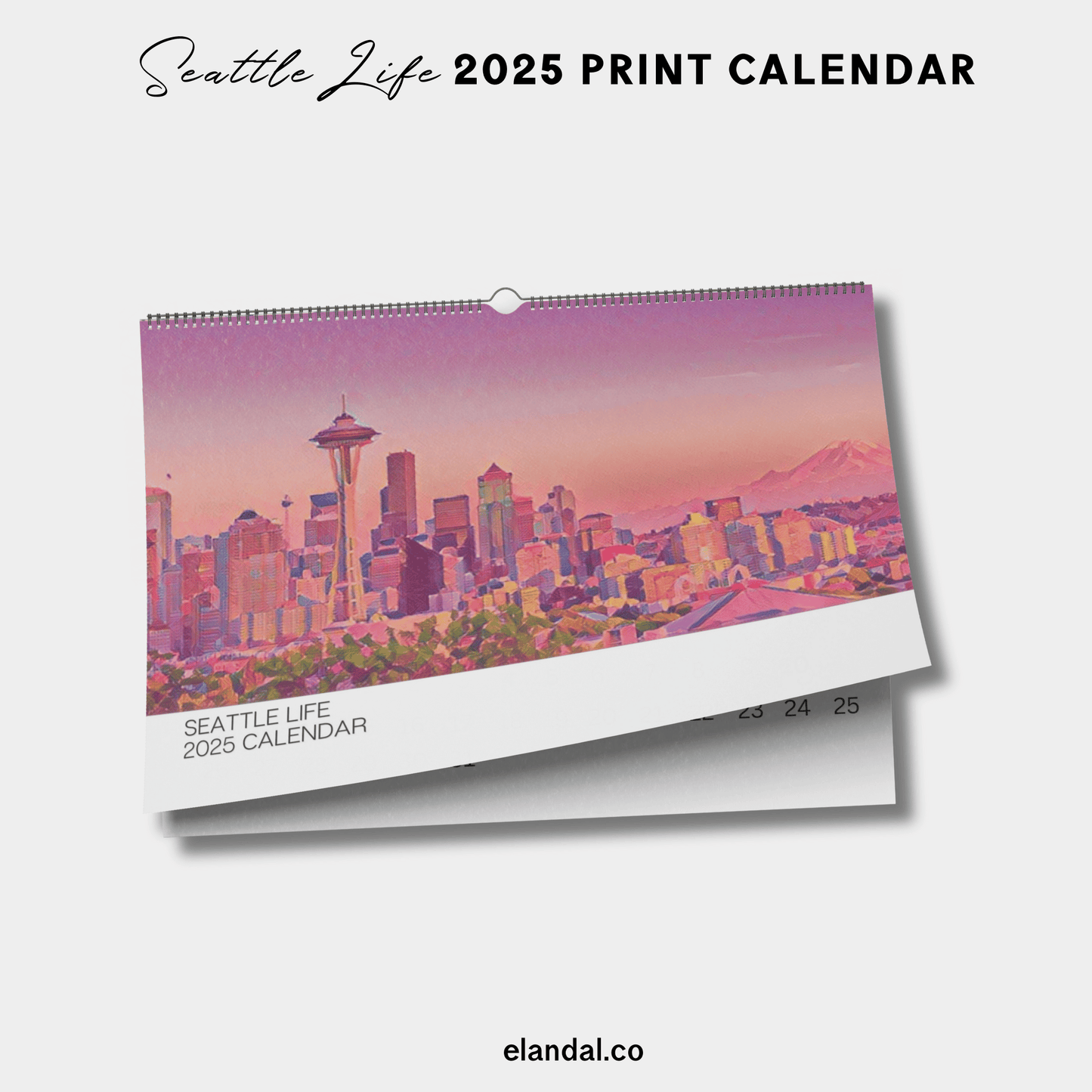 Calendario de pared ilustrado de Seattle Life para imprimir en 2025