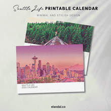 Load image into Gallery viewer, 2025 Printable Seattle Life Illustrated Landscape Calendar