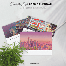 Load image into Gallery viewer, 2025 Printable Seattle Life Illustrated Landscape Calendar