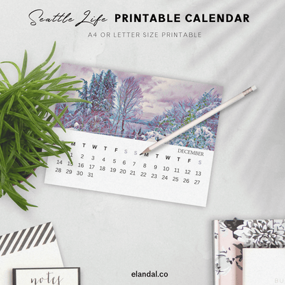 2025 Printable Seattle Life Illustrated Landscape Calendar