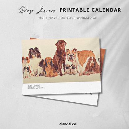 2025 Printable Dog Lovers Illustrated Calendar